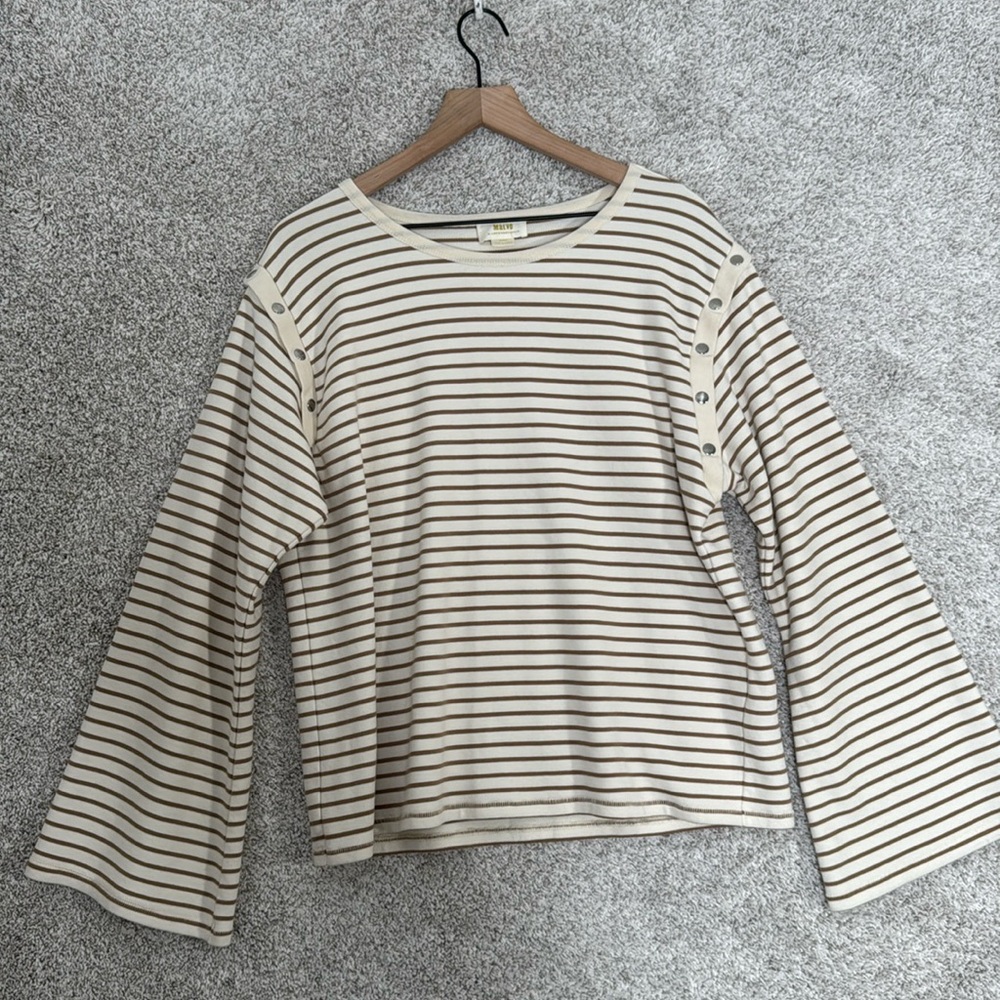 Maeve Cream and Brown Striped Top